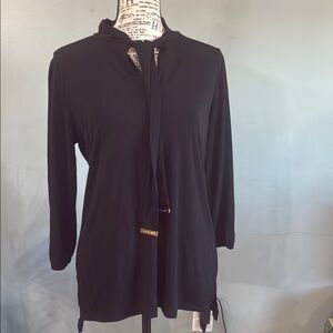 Michael Kors Black Long Sleeve Tie-Neck Blouse